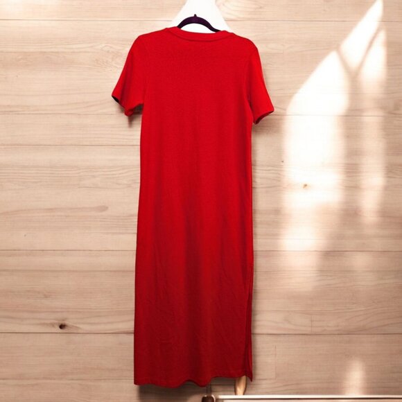 Sezane Emy dress orange organic cotton minimalist column slit slip midi dress S - Picture 5 of 9